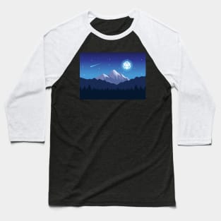 Snowy Cold Night Shooting Stars D20 Dice Moon Landscape Baseball T-Shirt